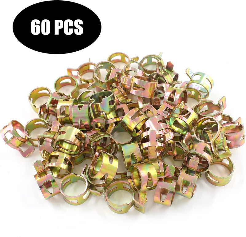 Rierdge 60 Pcs 12mm ID Spring Band Type Clamps, 1/2" Fuel Hose Clamps Fasteners, Golden Spring Hose Clip for Fuel Hose Line Water Pipe Air Tube Silicone Hose - Image 4