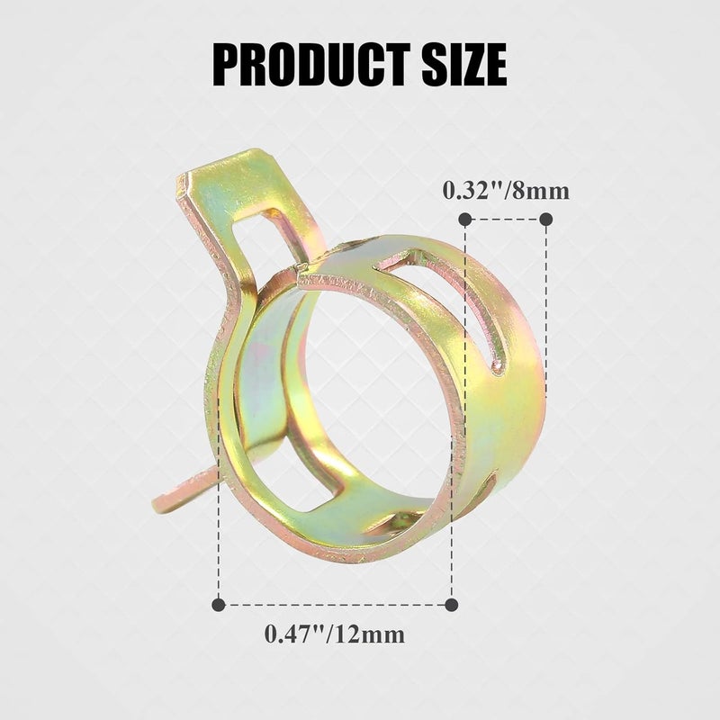 Rierdge 60 Pcs 12mm ID Spring Band Type Clamps, 1/2" Fuel Hose Clamps Fasteners, Golden Spring Hose Clip for Fuel Hose Line Water Pipe Air Tube Silicone Hose - Image 2