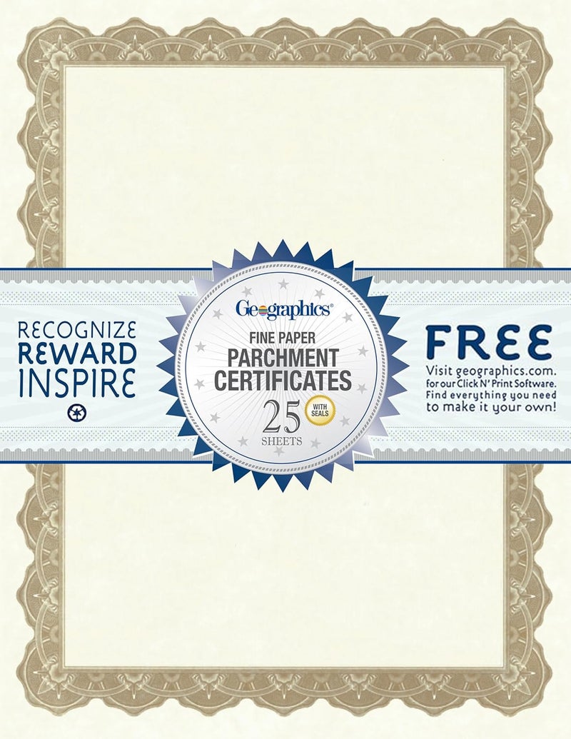 Geographics Optima Gold Blank Award Certificate Paper with Gold Foil Seals, 8.5 x 11" (Pack of 25) - Image 1