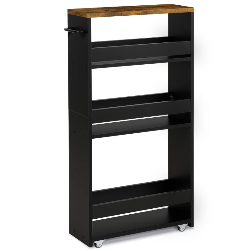 TEAMIX 4 Tier Slim Storage Cart with Handle Small Kitchen Cart for Narrow PlacesRolling Laundry Cart on Wheels for Small Spaces