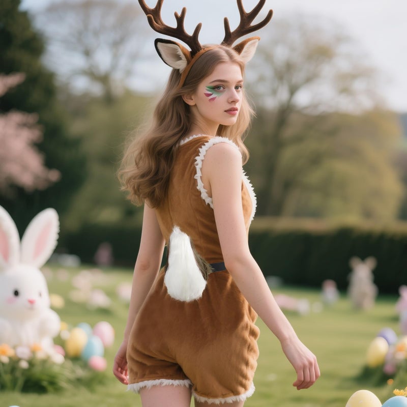 whitefeather Deer Tailï¼ŒGoat Tail-Fiber Filled Faux Fursuit Tail With Adjustable Waist Strapï¼ŒFor Adult Halloween Easter Animal Cosplay - Image 5