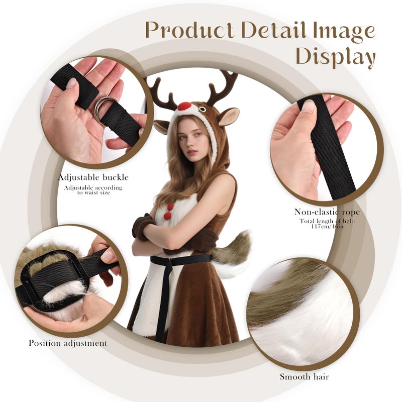 whitefeather Deer Tailï¼ŒGoat Tail-Fiber Filled Faux Fursuit Tail With Adjustable Waist Strapï¼ŒFor Adult Halloween Easter Animal Cosplay - Image 3