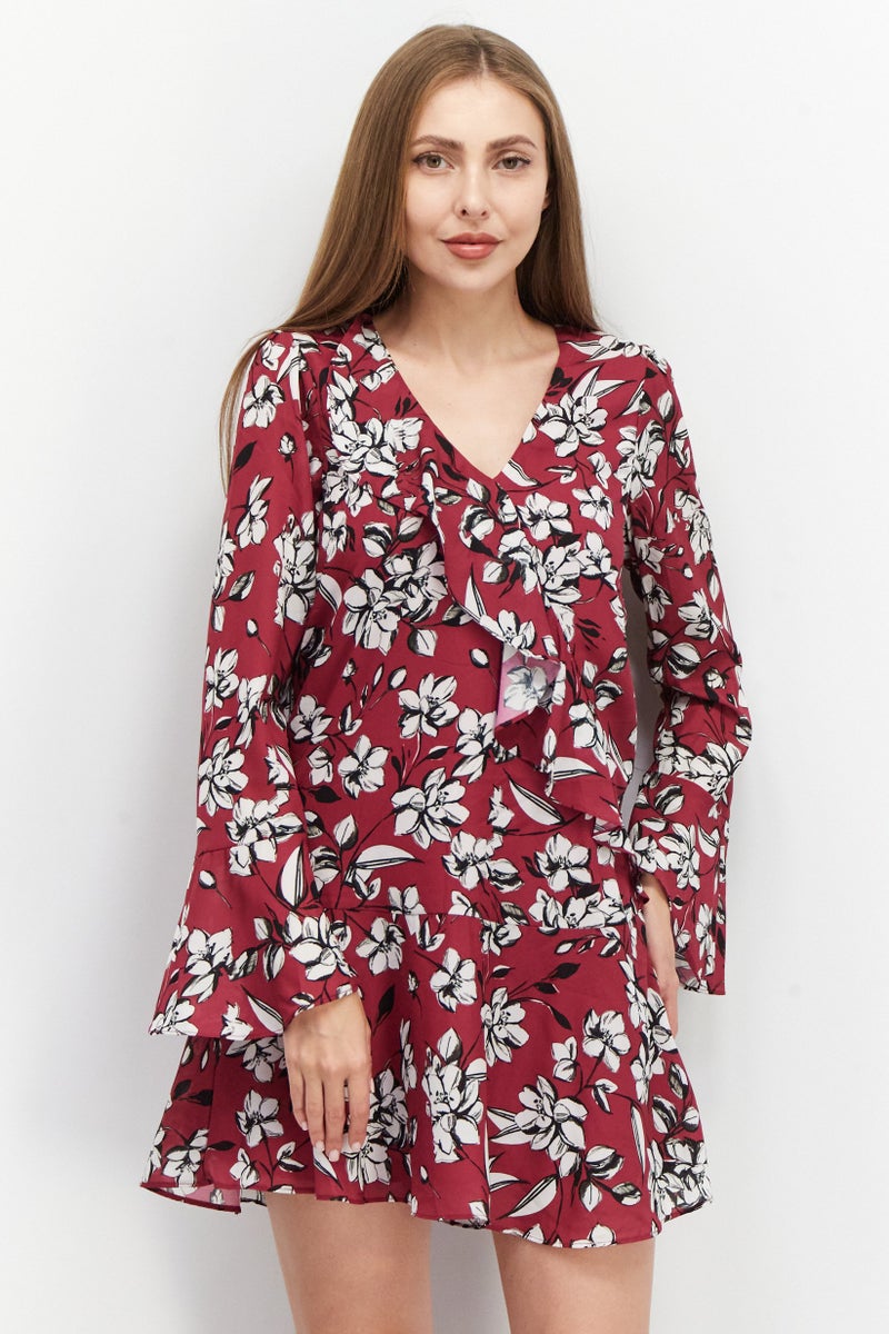 PARKER Women Long Sleeve Ruffle Ditsy Floral Mini Dress, Multicolor - Image 1