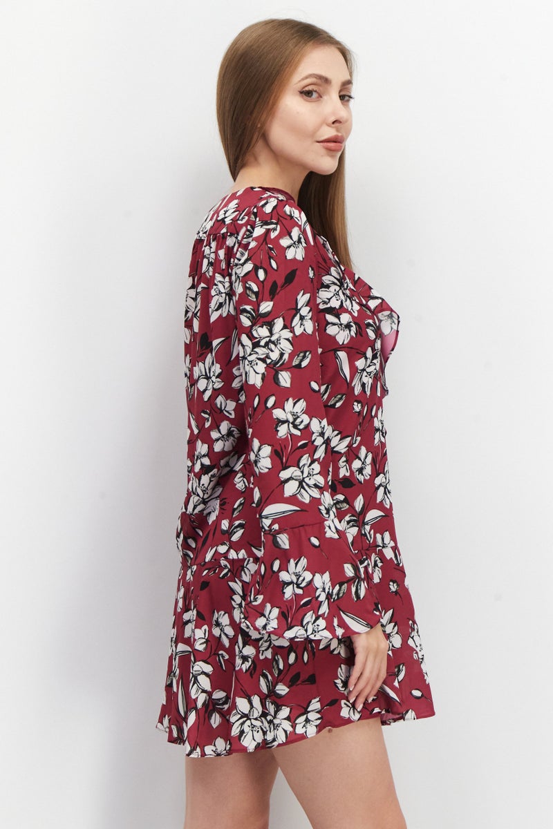 PARKER Women Long Sleeve Ruffle Ditsy Floral Mini Dress, Multicolor - Image 4