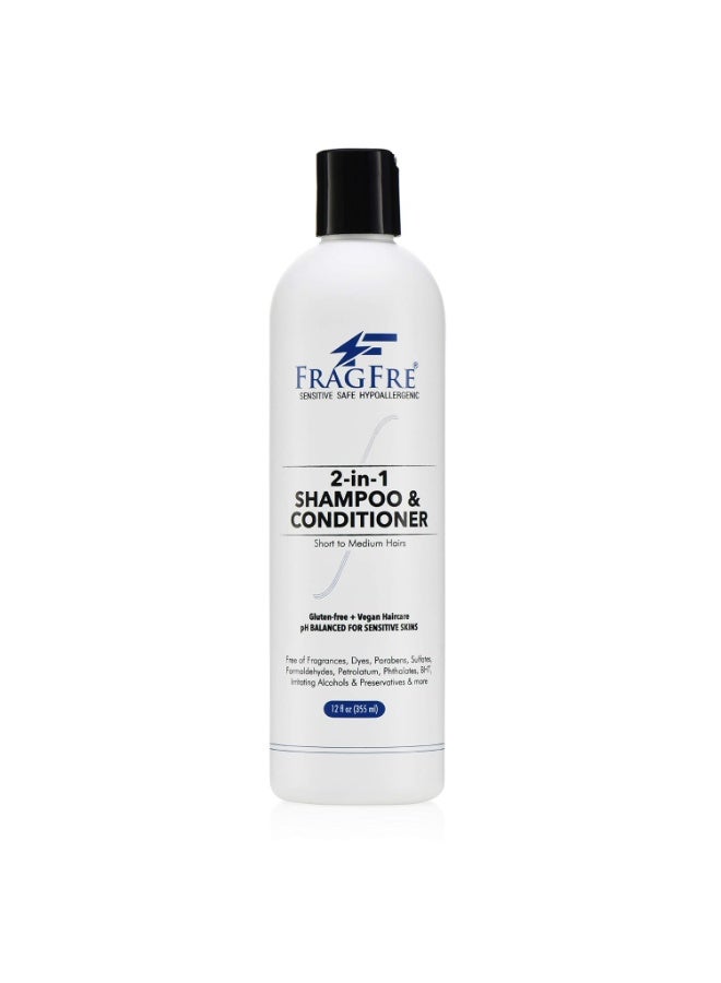 FRAGFRE 2 in 1 Shampoo and Conditioner 12 oz - Fragrance Free Conditioning Shampoo for Short to Medium Hairs - Color Safe Wash and Go - Sulfate Free Cleansing Conditioner for Sensitive Scalps (1 Pack) - Image 1