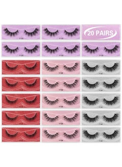 Eyelashes 20 Pairs 4 Style Faux Mink Lashes Natural Look False Lashes Handmade Reusable Soft Fake Eyelashes (20 Pairs + Portable Boxes)
