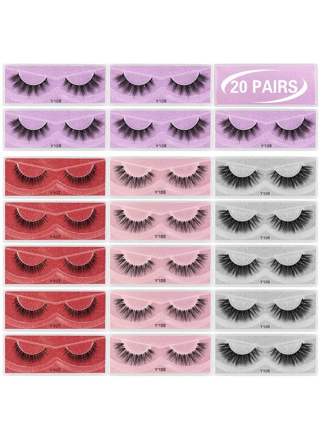 MAGEFY - Eyelashes 20 Pairs 4 Style Faux Mink Lashes Natural Look False Lashes Handmade Reusable Soft Fake Eyelashes (20 Pairs + Portable Boxes) - Image 1