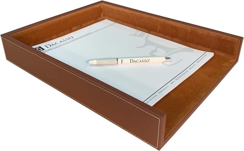 Dacasso Rustic Brown Leather Letter Tray - Image 1