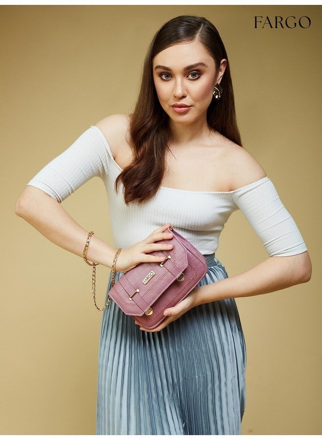 Fargo Leatherette Shoulder Sling Bags For Women's Ladies (Pink) - Image 3