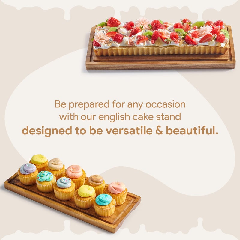 HOMESPHERE Cake Display with Lid â€“ Acacia Wood Dessert Stand & Wooden Charcuterie Board with Lid for Loaf Cakes, Bread, Pastries, Cheese, Large Rectangle Wood Tray Platter & Acrylic Cover, 15 x 6.25â€ - Image 2