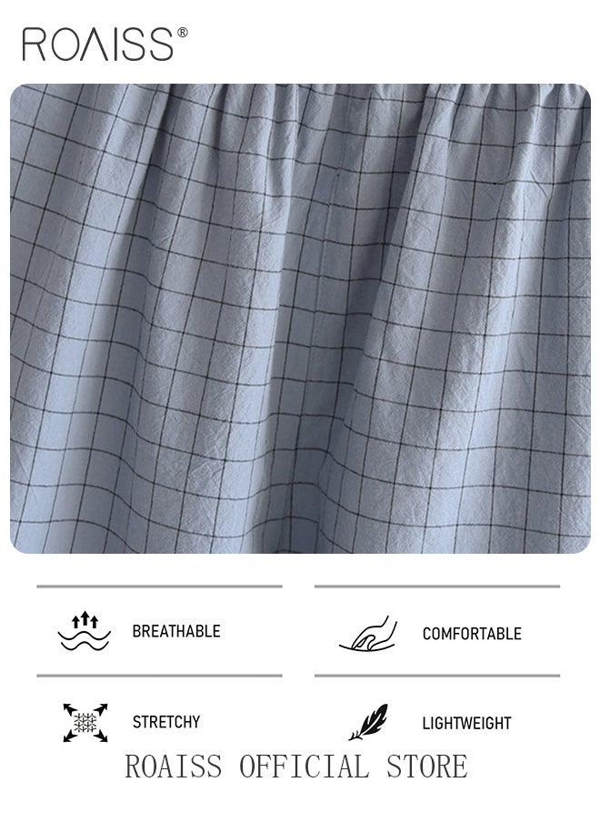 roaiss - 2-Piece Pajama Set Men's Cotton Short Sleeved T-Shirt Long Pants Sets Checkered Print Pattern Sleepwear Nightgown Male Loose Spring Summer Thin Loungewear Home Clothes - Image 1