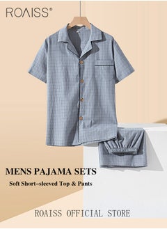 2-Piece Pajama Set Men's Cotton Short Sleeved T-Shirt Long Pants Sets Checkered Print Pattern Sleepwear Nightgown Male Loose Spring Summer Thin Loungewear Home Clothes - pzsku/ZFC1CC5859FA3FD7A9B02Z/45/_/1702618884/994400cb-5c70-4550-83d8-84ead7a84e30