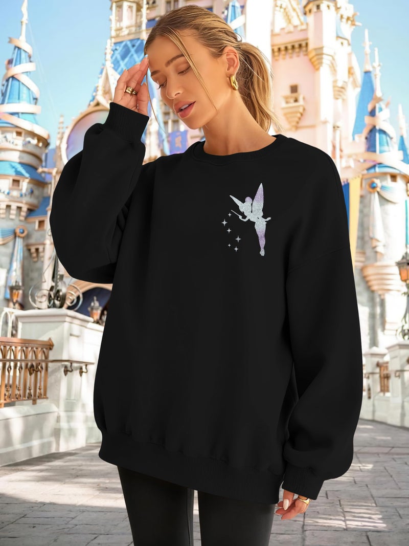 FASHGL Magical Kingdom Sweatshirt for Women Magic Shirt Family Vacation Sweater Cute Castle Graphic Long Sleeve Pullover Tops Black - Image 5