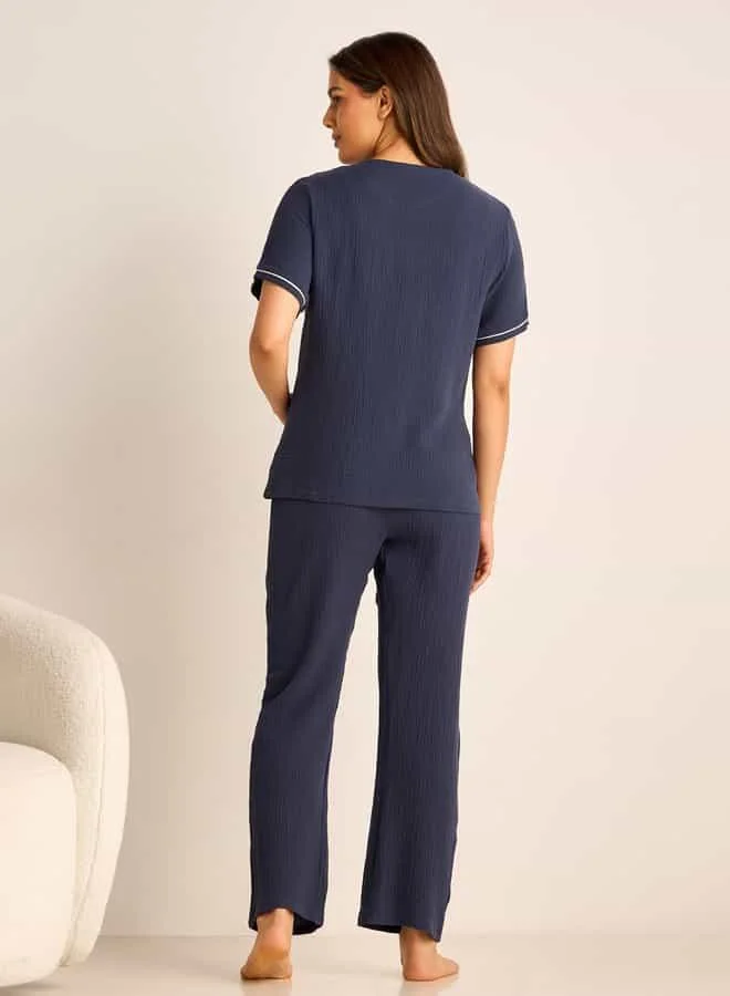 Splash FAV Textured Maternity Top and Elasticated Pyjama Set