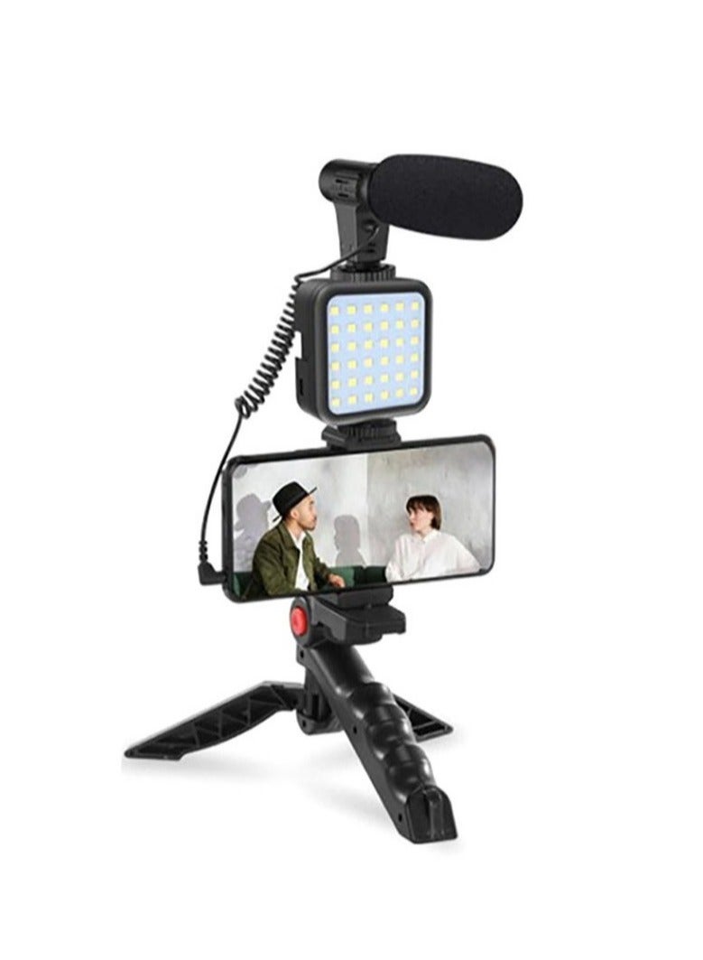 Vlogging Live Streaming Kit With Microphone Tripod Black - Image 1