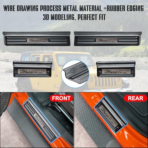 Rowa 304 Stainless Steel Door Sill Guards Compatible with Jeep Wrangler JL JLU 2018-2025 & Gladiator JT 2020-2025, Brushed Black Door Entry Guard Full Coverage - Image 2