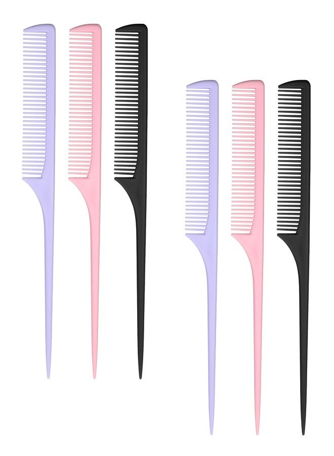 Psiriol Rat Tail Combs, 6 Pcs Fine Tooth Parting Tip for Women, Carbon Fiber Root Teasing Anti Static Hair Comb for Root Teasing Back Combing Adding Volume Evening Styling, Two Each of Pink, Purple, Black - Image 1