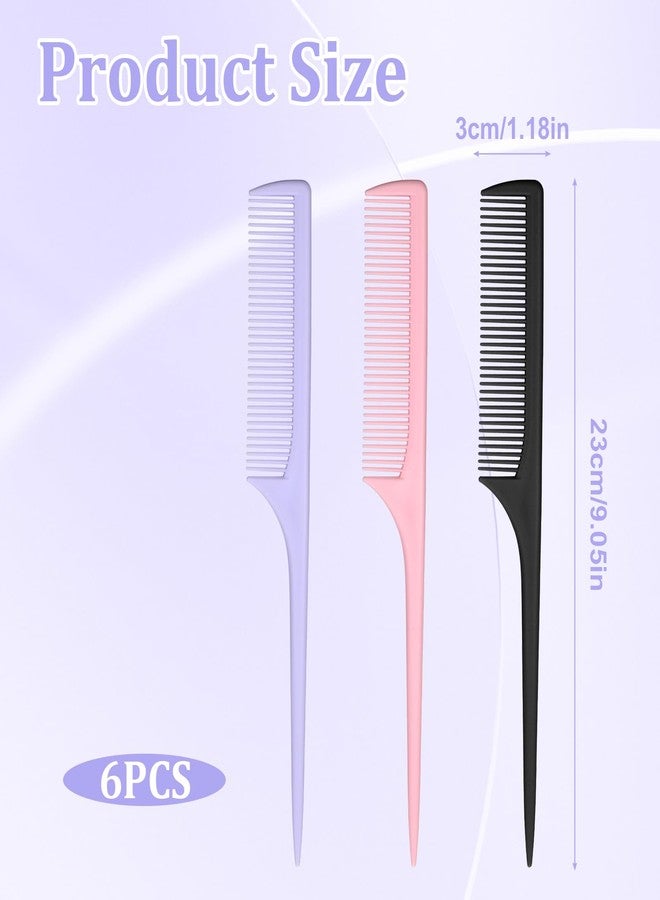 Psiriol Rat Tail Combs, 6 Pcs Fine Tooth Parting Tip for Women, Carbon Fiber Root Teasing Anti Static Hair Comb for Root Teasing Back Combing Adding Volume Evening Styling, Two Each of Pink, Purple, Black - Image 2