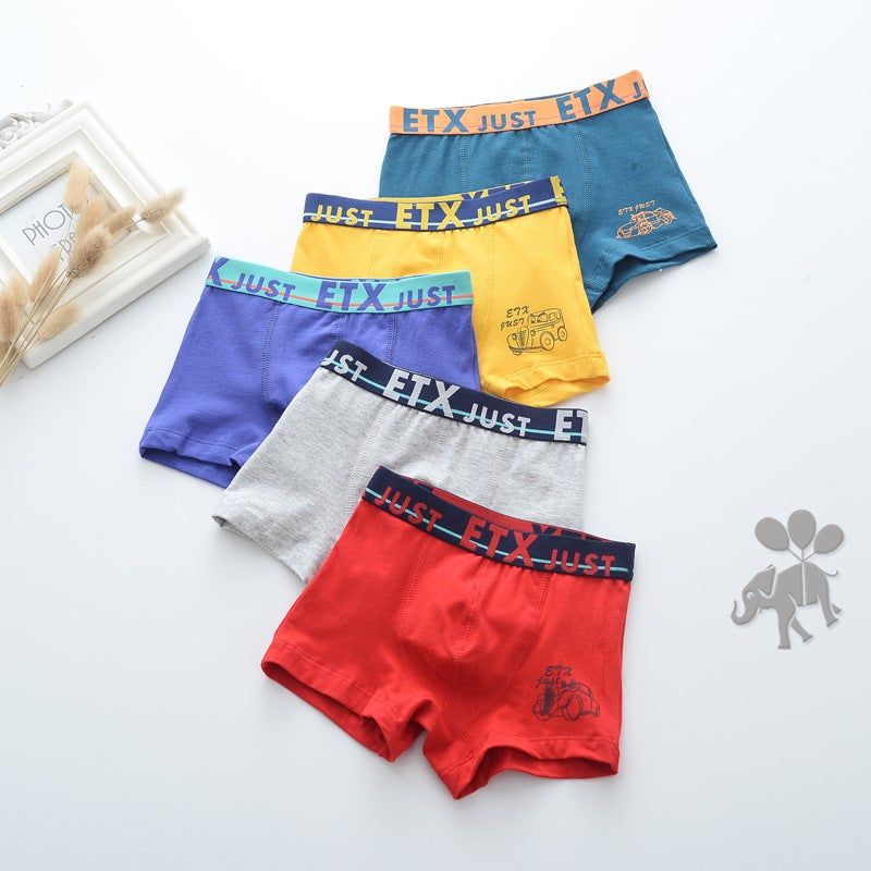 ETX five solid color childrens underwear boys boxer shorts teenagers boxer pants big childrens wide-brimmed underwear pants A pack of mixed color 