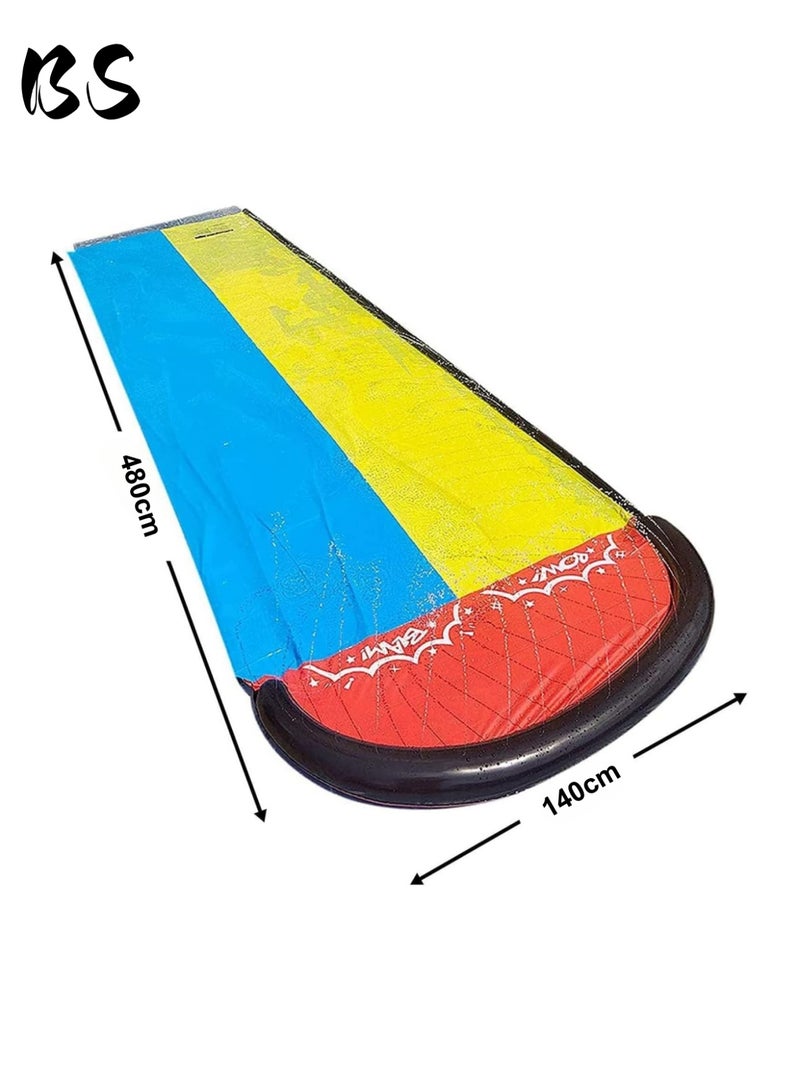 BS 2-Person Surf Water Slide | Features Dual Lanes & 2 Surfboards | 480x140cm Foldable Lawn Water Slide | Backyard & Outdoor Garden Racing Toy | Summer Family Fun for Kids & Adults | Portable Surf & Splash Sliding Mat - Image 3