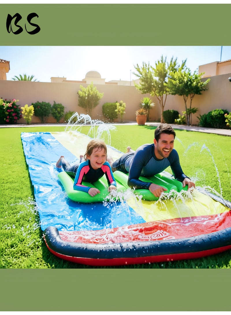 BS 2-Person Surf Water Slide | Features Dual Lanes & 2 Surfboards | 480x140cm Foldable Lawn Water Slide | Backyard & Outdoor Garden Racing Toy | Summer Family Fun for Kids & Adults | Portable Surf & Splash Sliding Mat - Image 2