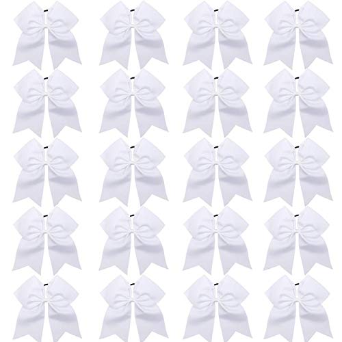 Hipcheer 20pcs 8 Large White Cheer Bows for Girls Handmade Grosgrain Ribbon Hair Accessories for Teen Girls Softball Cheerleader Sports White