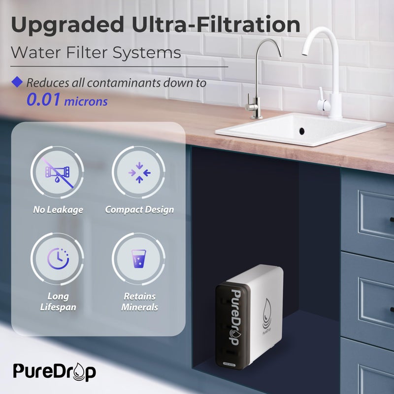 Pure Drop PureDrop PDR-3CUW 0.01Î¼m Ultra-Filtration Under Sink Water Filter System, SGS-Tested Tankless 3-Stage Compact Undersink Water Filtration with Faucet, Removes Chlorine, Bad Taste & Odor, No Waste Water - Image 3