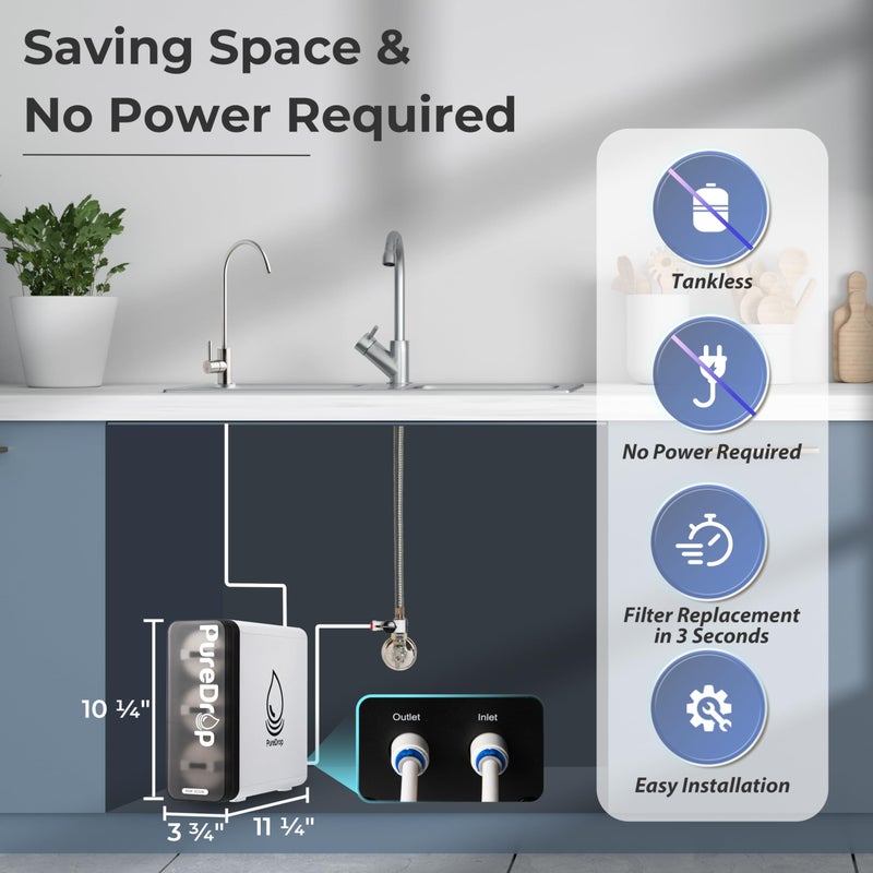 Pure Drop PureDrop PDR-3CUW 0.01Î¼m Ultra-Filtration Under Sink Water Filter System, SGS-Tested Tankless 3-Stage Compact Undersink Water Filtration with Faucet, Removes Chlorine, Bad Taste & Odor, No Waste Water - Image 5