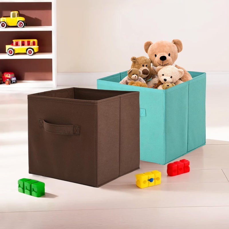 Kuber Industries Pack of 2 Square Foldable Multipurpose Wardrobe Storage Organizer for Home 11 Inch Portable CupboardCloset Organiser Storage Box for Clothes Toys Green Brown - Image 1