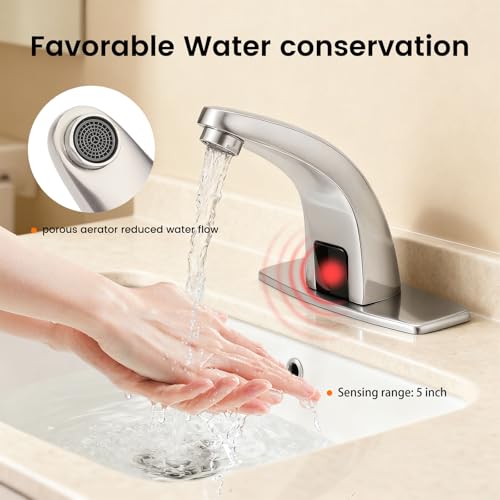 Gangang Touchless Bathroom Sink Faucet，Automatic Motion Sensor Faucets with 1 Hole Plate for Water Bath Commercial Lavatory Farmhouse, Brushed - Image 2