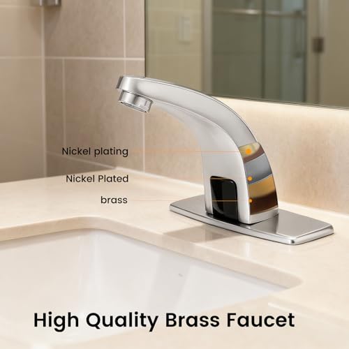 Gangang Touchless Bathroom Sink Faucet，Automatic Motion Sensor Faucets with 1 Hole Plate for Water Bath Commercial Lavatory Farmhouse, Brushed - Image 3