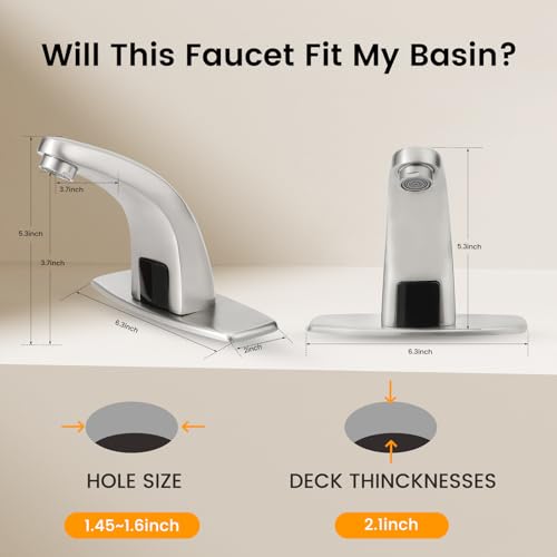 Gangang Touchless Bathroom Sink Faucet，Automatic Motion Sensor Faucets with 1 Hole Plate for Water Bath Commercial Lavatory Farmhouse, Brushed - Image 4