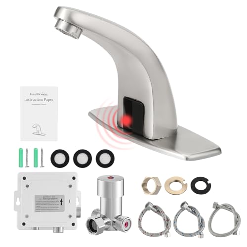 Gangang Touchless Bathroom Sink Faucet，Automatic Motion Sensor Faucets with 1 Hole Plate for Water Bath Commercial Lavatory Farmhouse, Brushed - Image 5