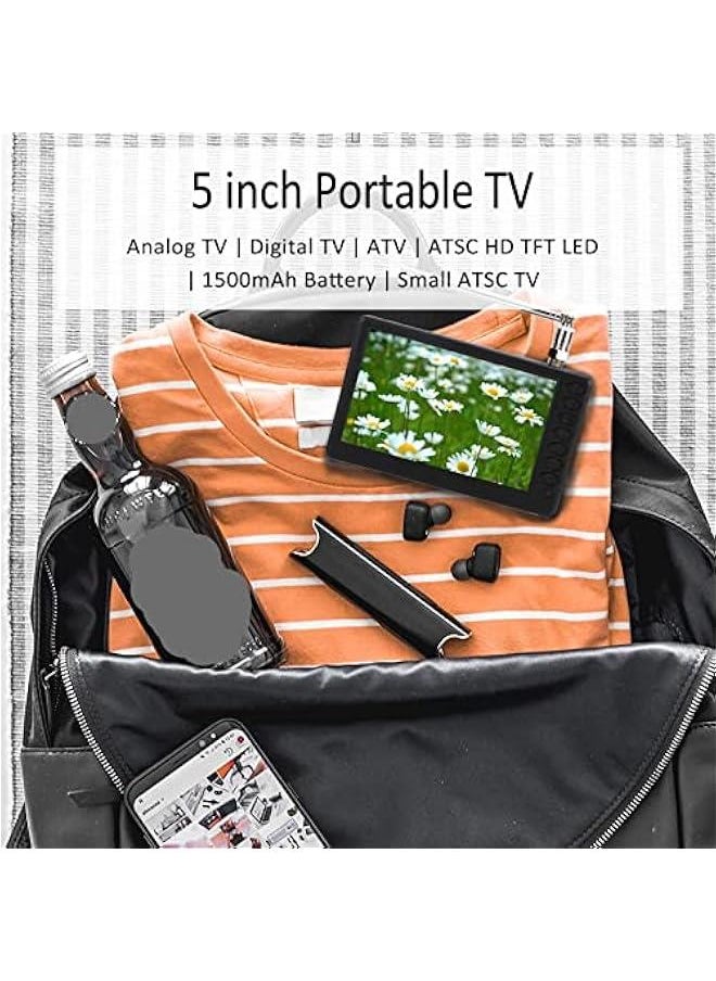 Generic 5 inch Portable TV, ATSC HD TFT LED Pocket Digital Television Mini TV, 1080P Digital TV with Remote Control, 1500mAh Rechargeable Battery, Support USB, TF Card, Small ATSC TV for Car Camping Kitchen  - Image 4