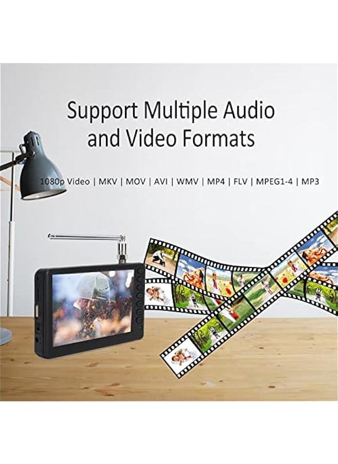 Generic 5 inch Portable TV, ATSC HD TFT LED Pocket Digital Television Mini TV, 1080P Digital TV with Remote Control, 1500mAh Rechargeable Battery, Support USB, TF Card, Small ATSC TV for Car Camping Kitchen  - Image 5
