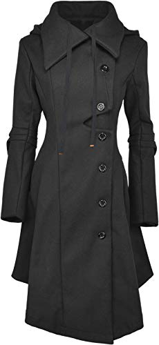 QZUnique Long Trench Pea Coat for Women - Wool Winter Trench Coat Goth Lapel Peacoat Outwear Thick Hood Pea Jacket Trenchcoat - Image 1