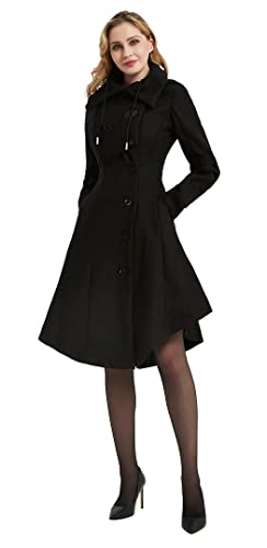 QZUnique Long Trench Pea Coat for Women - Wool Winter Trench Coat Goth Lapel Peacoat Outwear Thick Hood Pea Jacket Trenchcoat - Image 2