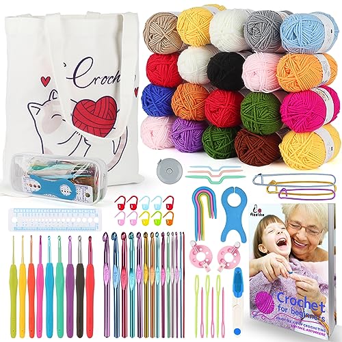 Aeelike Learn to Crochet Kits for Beginner, Crochet Starter Kit with Everything,1093 Yards Acrylic Yarn for Crocheting, 78pcs Crochet Set and Step-by-Step Instruction for Beginners Tote Storage Bag - Image 1