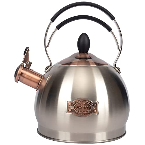 LUXGRACE Whistling Tea Kettle Stainless Steel Teapot, Teakettle for Stovetop Induction Stove Top, Fast Boiling Heat Water Tea Pot 2.6 Quart - Image 1