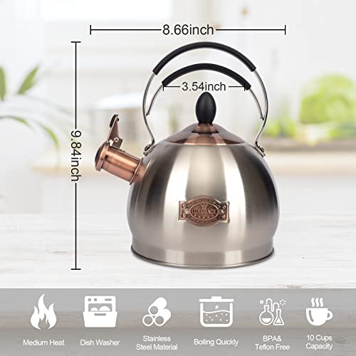 LUXGRACE Whistling Tea Kettle Stainless Steel Teapot, Teakettle for Stovetop Induction Stove Top, Fast Boiling Heat Water Tea Pot 2.6 Quart - Image 3