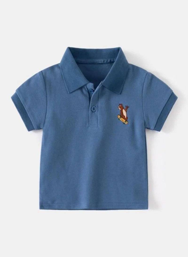 YUNIQEE Blue Polo Collar Pure Cotton Casual T-shirt