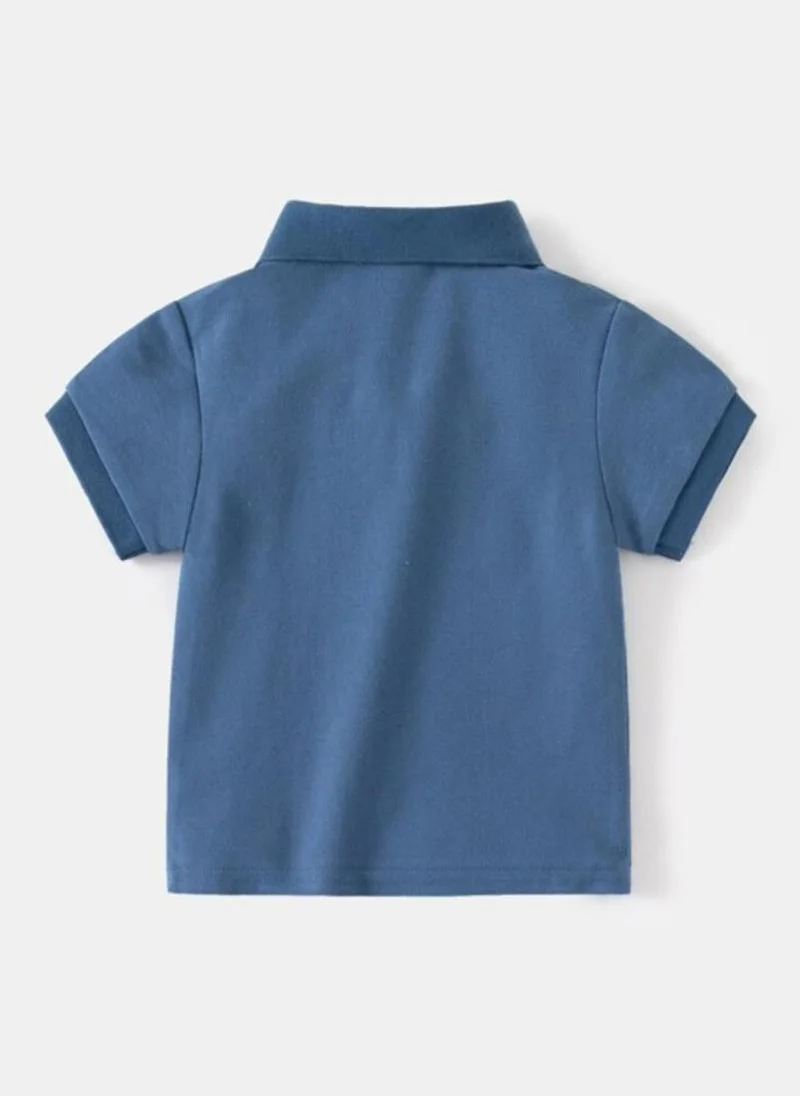 YUNIQEE Blue Polo Collar Pure Cotton Casual T-shirt