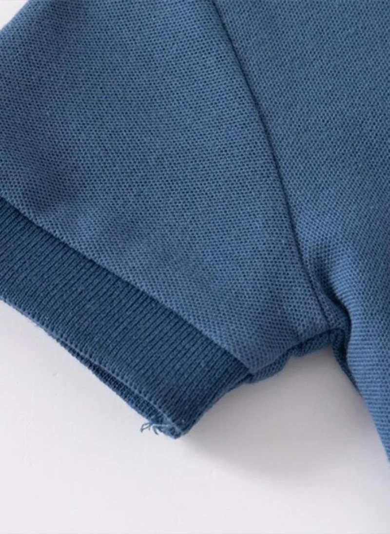 YUNIQEE Blue Polo Collar Pure Cotton Casual T-shirt