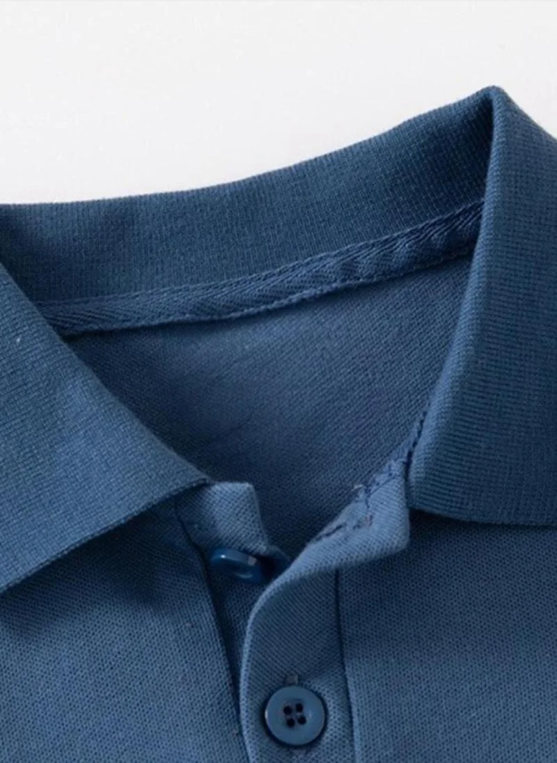 YUNIQEE Blue Polo Collar Pure Cotton Casual T-shirt