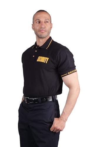 First Class Polycotton Security Polo Shirt (Large, Black W/Gold) - Image 3