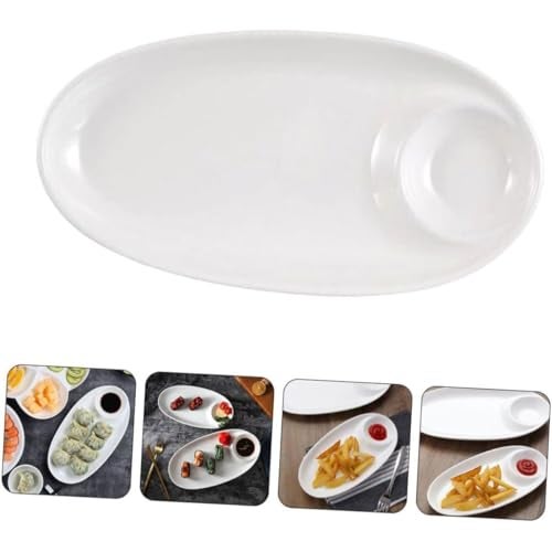 Incrizma Multi-Purpose Kitchen Serving Platter, Chip and Dip Serving Platter, Bone China Divided Snack Plate, Sushi Plates with Sauce Section, Dumpling, Appetizer, Taco, Sushi (1, 34 cm) - Image 3