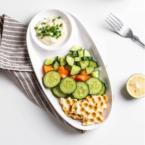 Incrizma Multi-Purpose Kitchen Serving Platter, Chip and Dip Serving Platter, Bone China Divided Snack Plate, Sushi Plates with Sauce Section, Dumpling, Appetizer, Taco, Sushi (1, 34 cm) - Image 1