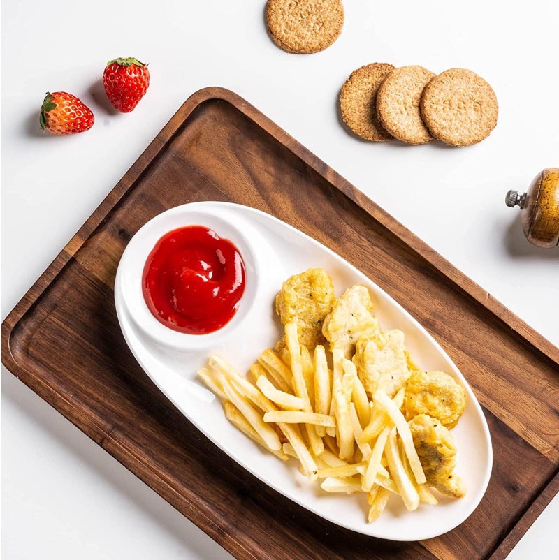 Incrizma Multi-Purpose Kitchen Serving Platter, Chip and Dip Serving Platter, Bone China Divided Snack Plate, Sushi Plates with Sauce Section, Dumpling, Appetizer, Taco, Sushi (1, 34 cm) - Image 5