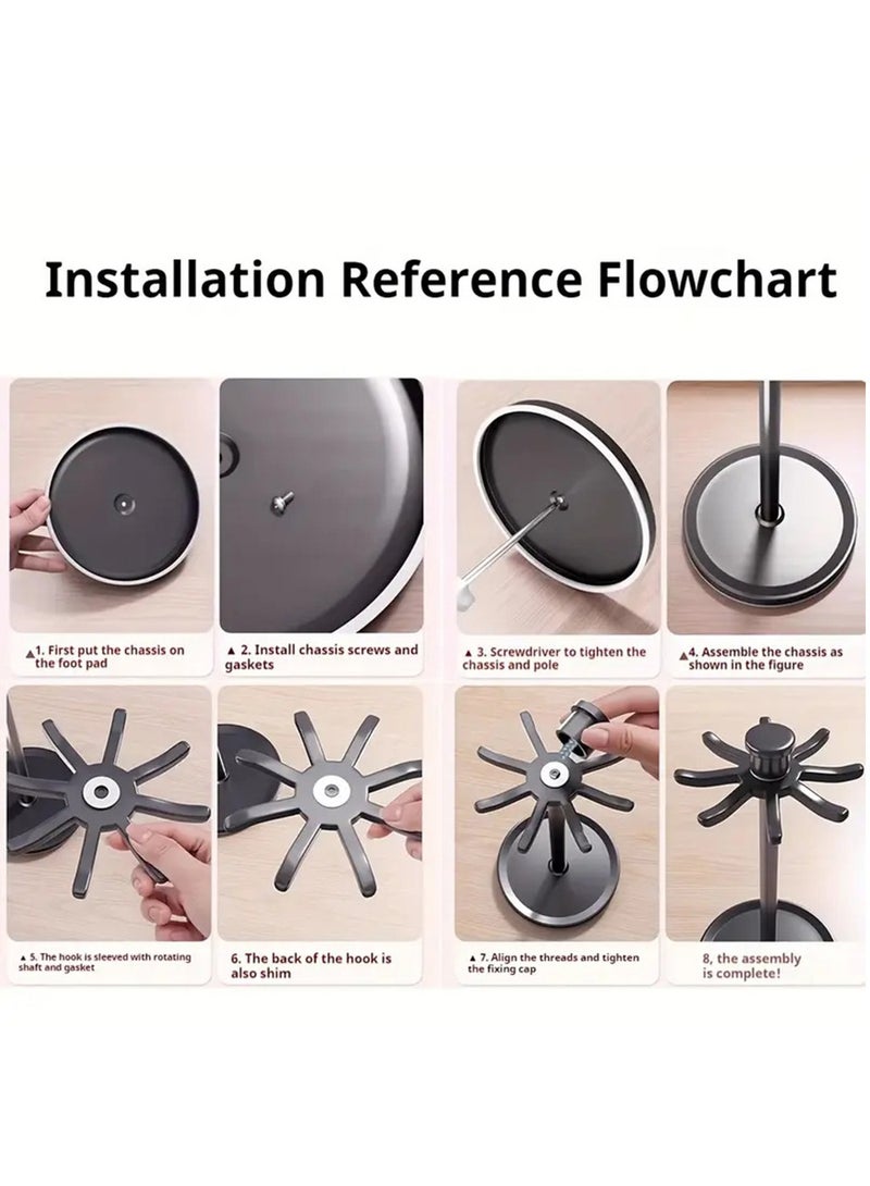 عربست رف تخزين للمطبخ لا يتطلب حفرًا، يتميز بخطاف دوار وقضيب لتنظيم الأدوات مثل الملاعق والملاعق، مثالي للصرف، رمادي - Image 4