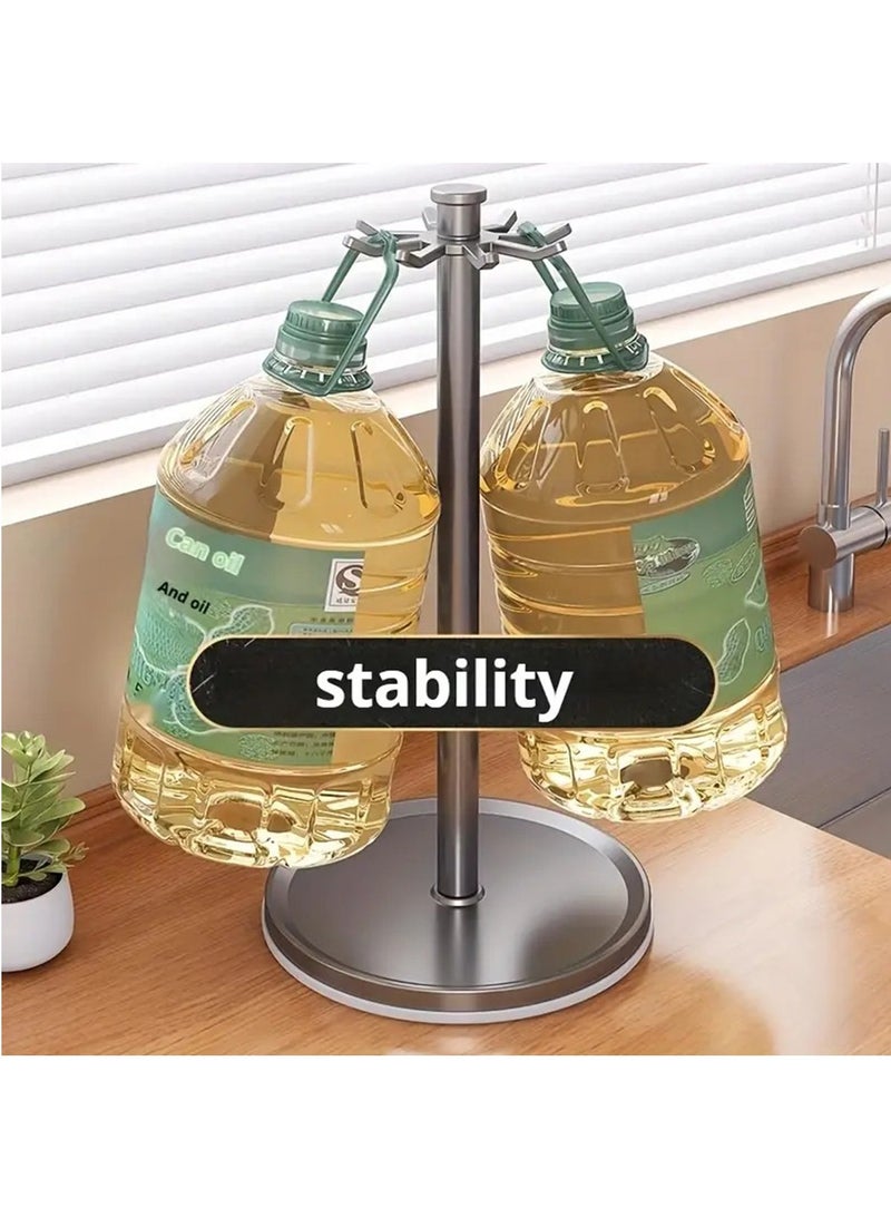 عربست رف تخزين للمطبخ لا يتطلب حفرًا، يتميز بخطاف دوار وقضيب لتنظيم الأدوات مثل الملاعق والملاعق، مثالي للصرف، رمادي - Image 5